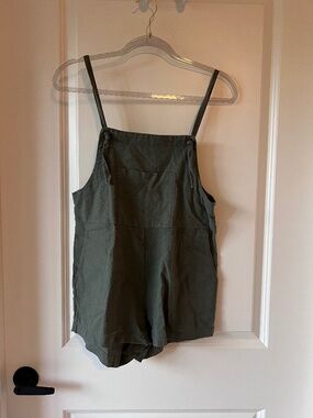 Dark green linen romper